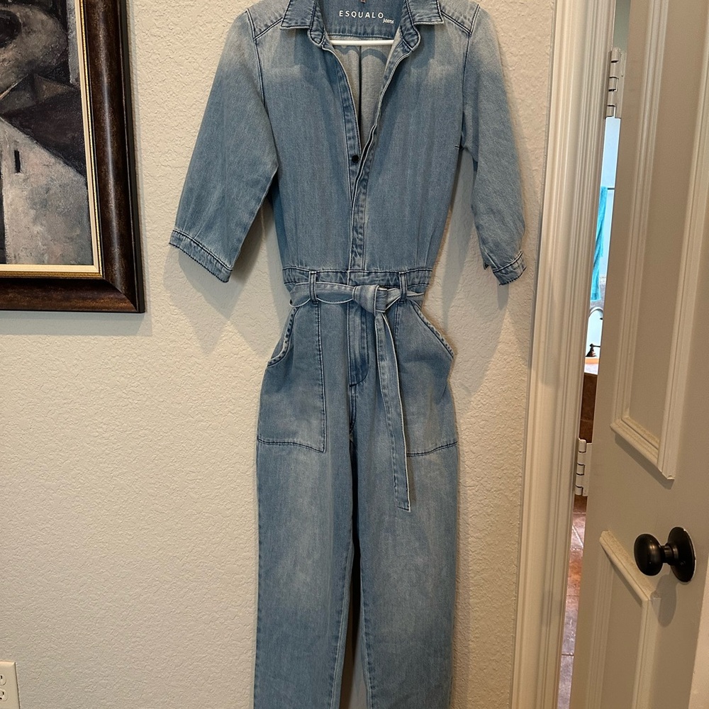 ESQUALO Denim Belted Jumpsuit